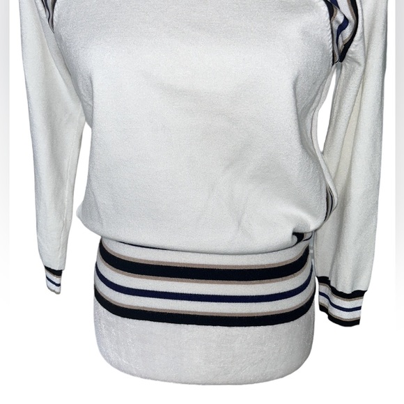 Karen Millen Ivory Placement Stripe Crop Sweater Jumper - L - Picture 6 of 15